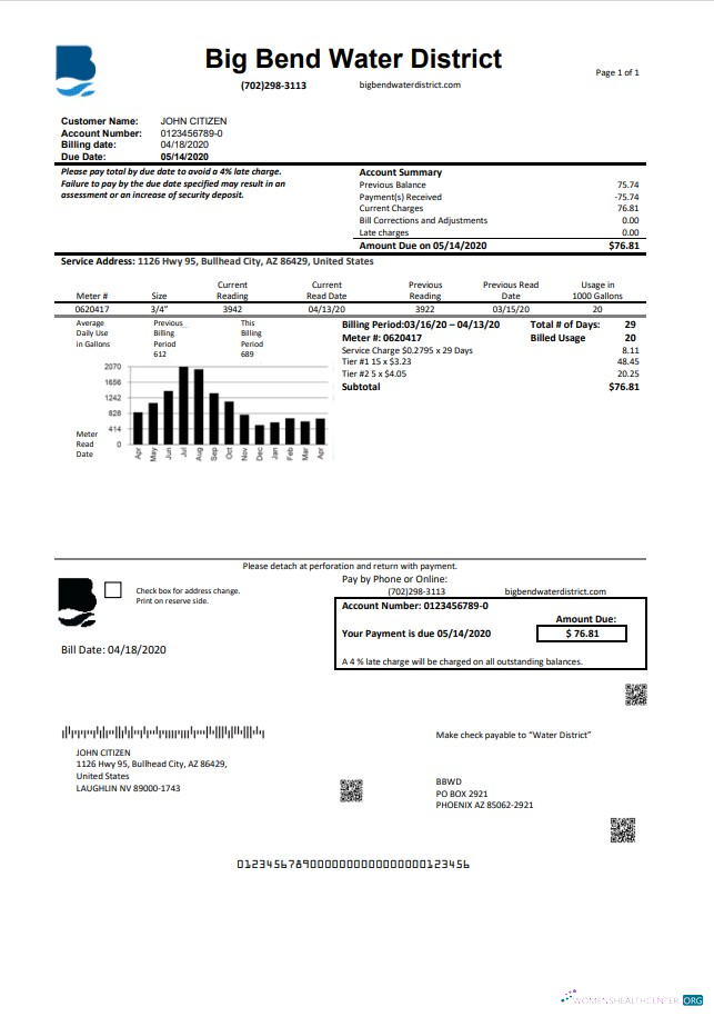 download USA Nevada Big Bend Water District utility bill template in Word and PDF format PDF template
